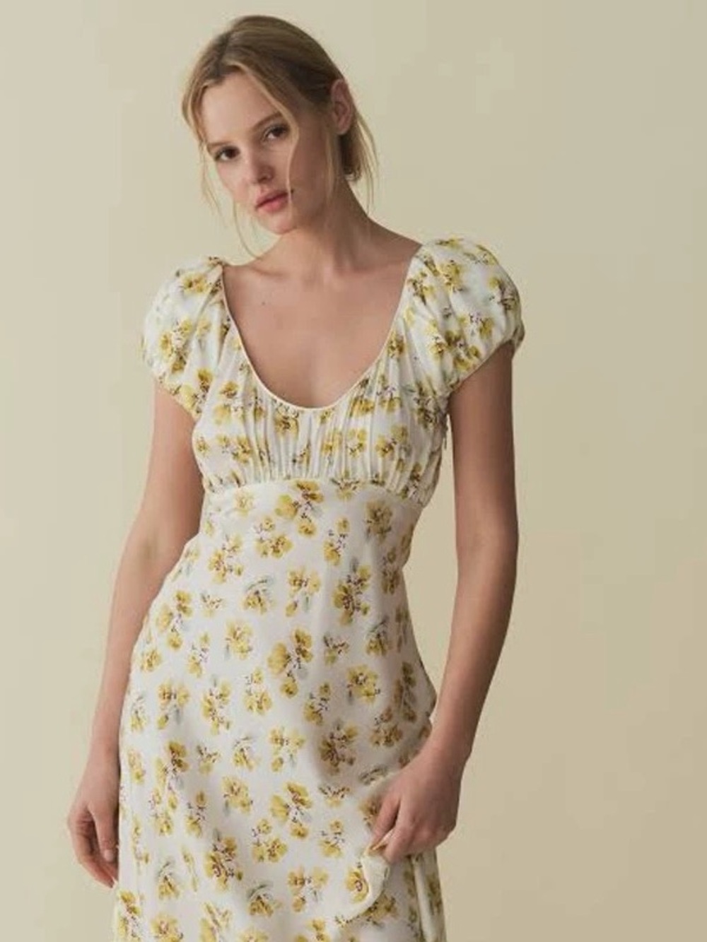 NWOT Doen Floral-print Silk-blend Midi Dress in Yellow, Size XXS/XS/S/M/L - Picture 5 of 16